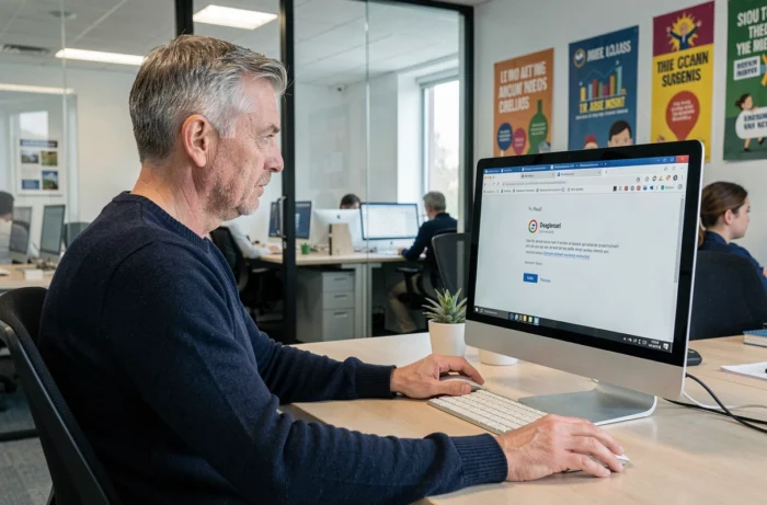Enseignant tentant de se connecter au webmail de l'académie de Nantes depuis un bureau administratif scolaire