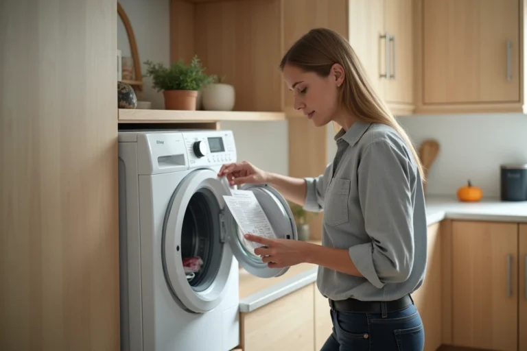 Femme évaluant un électroménager Elsay dans une cuisine moderne chez Leclerc